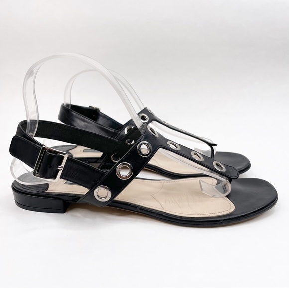 Prada Shoes - Prada Black Flat Sandals with Silver Grommets